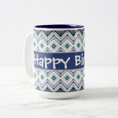 Modern blauw patroon tweekleurige koffiemok (Voorkant links)