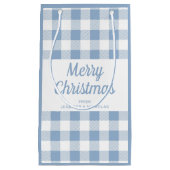 Modern Blauw Plaid Script Vrolijk Kerstfeest Klein Cadeauzakje (Voorkant)