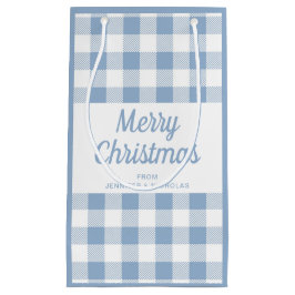 Modern Blauw Plaid Script Vrolijk Kerstfeest Klein Cadeauzakje