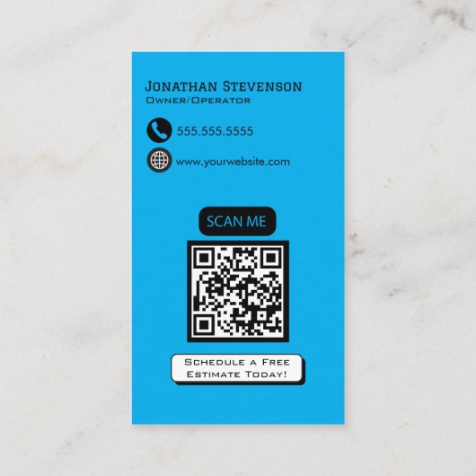 Modern blauw QR-code  druk wassen Visitekaartje (Achterkant)