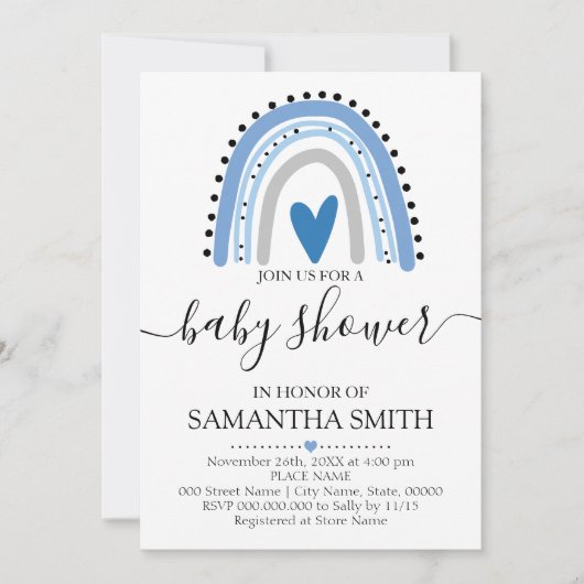 Modern blauw Rainbow boho chic baby shower Kaart (Voorkant)