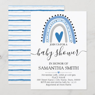 Modern blauw Rainbow boho chic baby shower Kaart
