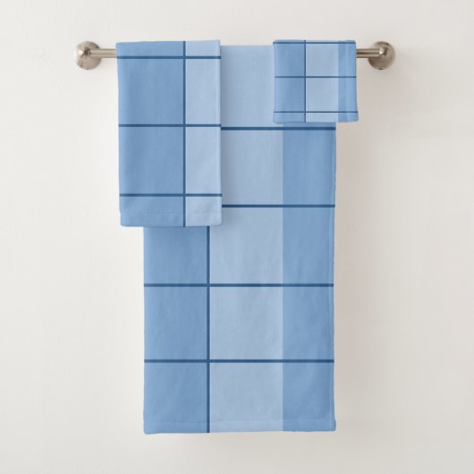 Modern blauw rasterpatroon bad handdoek (Insitu)