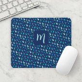 Modern blauw regendruppels monogram muismat