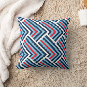 Modern Blauw & Rood Chevron Patroon Kussen