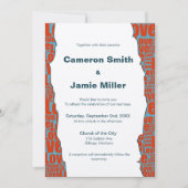 Modern Blauw Rood Liefde Rand Ecru Bruiloft Kaart (Voorkant)