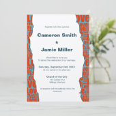 Modern Blauw Rood Liefde Rand Ecru Bruiloft Kaart (Staand voorkant)