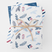 Modern blauw & rood vakantiebessen inpakpapier (In situ)