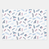 Modern blauw & rood vakantiebessen inpakpapier (Voorkant)