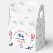 Modern blauw rood vliegtuig Hoe de tijd vliegt 1e  Bedankdoosjes (Geopend)