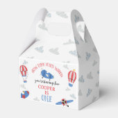 Modern blauw rood vliegtuig Hoe de tijd vliegt 1e  Bedankdoosjes (Voorkant Zijde)