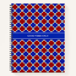 Modern blauw rood wit gestippelde diamanten op zwa notitieboek