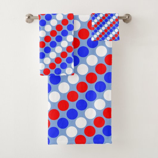 Modern blauw rood wit gestippelde strepen op lucht bad handdoek (Insitu)