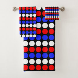 Modern blauw rood wit gestippelde strepen op zwart bad handdoek