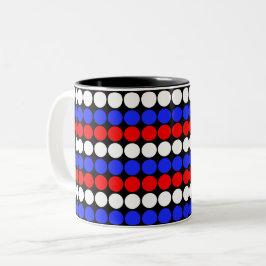 Modern blauw rood wit gestippelde strepen tweekleurige koffiemok