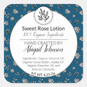 Modern Blauw Roos & bladeren Bath & Body / Kaars Vierkante Sticker (Voorkant)