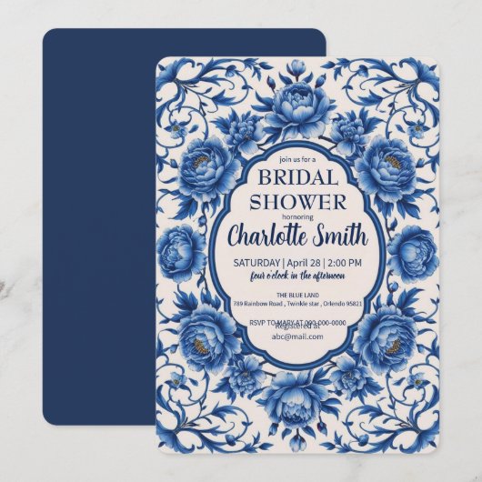 Modern Blauw Roos Bloem antiek vrijgezellenfeest Kaart (Voorkant / Achterkant)