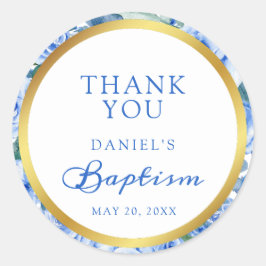 Modern blauw Roos doop dank u Ronde Sticker