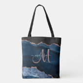 Modern Blauw Roos Goud Glitter Agaat Monogram Naam Tote Bag (Achterkant)
