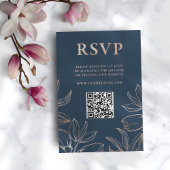 Modern Blauw & Roos Gouden Foliage RSVP QR Huwelij