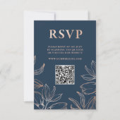 Modern Blauw & Roos Gouden Foliage RSVP QR Huwelij (Voorkant)