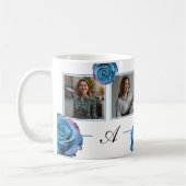 Modern Blauw Roos Monogram Fotocollage Aangepaste Koffiemok (Links)