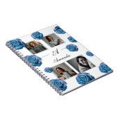 Modern Blauw Roos Monogram Fotocollage Aangepaste  Notitieboek (Rechterzijde)