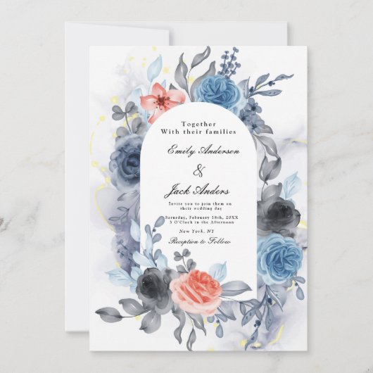 Modern blauw Roos waterverf bruiloft Save The Date (Voorkant)