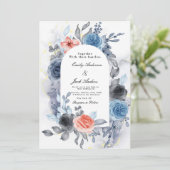 Modern blauw Roos waterverf bruiloft Save The Date (Staand voorkant)