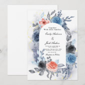 Modern blauw Roos waterverf bruiloft Save The Date (Voorkant / Achterkant)