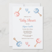 Modern Blauw Roze Baby Speelgoed Baby shower Kaart (Voorkant)