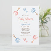 Modern Blauw Roze Baby Speelgoed Baby shower Kaart (Staand voorkant)