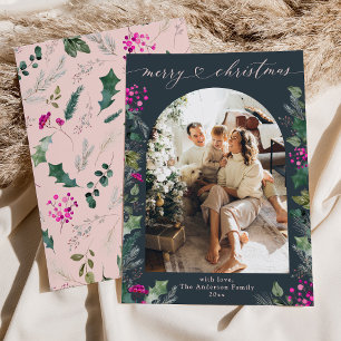 Modern Blauw Roze Blauw Blauw 1 Foto Kerst Kaart