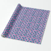 Modern Blauw Roze bloemen patroon Cadeaupapier (Uitgerold)