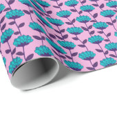 Modern Blauw Roze bloemen patroon Cadeaupapier (Rol Hoek)