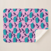 Modern Blauw Roze bloemen patroon Sherpa Deken (Voorkant (horizontaal))