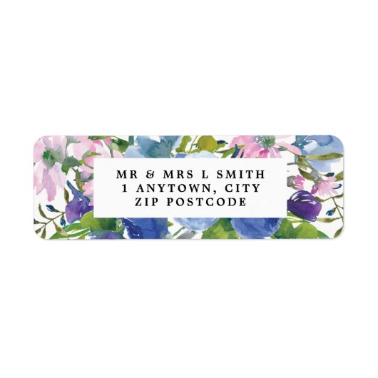 modern blauw roze bloemendecor retouradreslabel etiket (Voorkant)