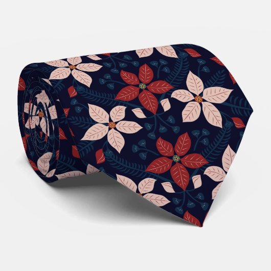 Modern blauw roze en rood bloemmotief stropdas (Opgerold)