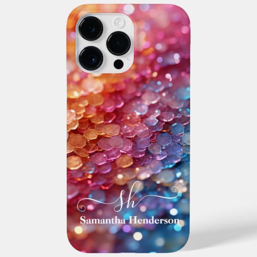 Modern Blauw Roze Pastel Ombre Glitter Monogrammed Case-Mate iPhone Case (Achterkant)