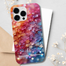 Modern Blauw Roze Pastel Ombre Glitter Monogrammed