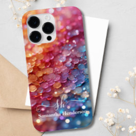 Modern Blauw Roze Pastel Ombre Glitter Monogrammed Case-Mate iPhone 14 Pro Max Hoesje