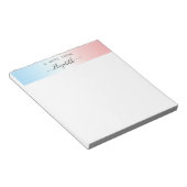 Modern Blauw Roze Wit Gradient Zwart Script Naam Notitieblok (Schuin)