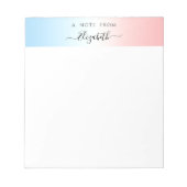 Modern Blauw Roze Wit Gradient Zwart Script Naam Notitieblok (Voorkant)