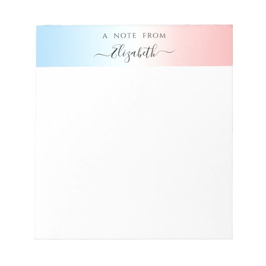 Modern Blauw Roze Wit Gradient Zwart Script Naam Notitieblok (Voorkant)