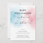 Modern Blauw Roze Zij Geslacht Reveal Party Kaart (Voorkant)