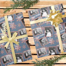 Modern Blauw Rustiek Sneeuwvlok Patroon 3 Foto Cadeaupapier