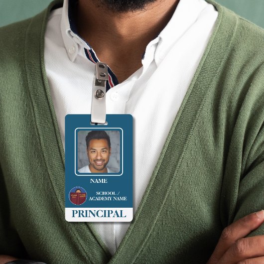 Modern Blauw School Logo Directeur Badge