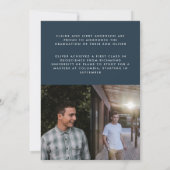 Modern blauw script 3 foto-stijlvol afstuderen kaart (Achterkant)