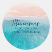 Modern Blauw Script Custom Name Beach House Pun Ronde Sticker (Voorkant)