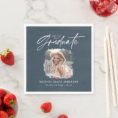 Modern blauw script foto elegant afstuderen servet (Insitu)